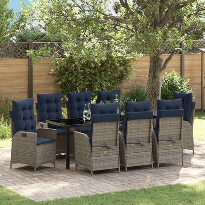 Garden Dining Set with Cushion 9 pcs Grey and Black Rattan
