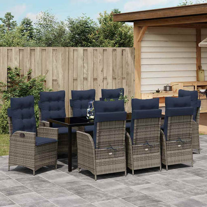 Garden Dining Set with Cushion 9 pcs Grey and Black Rattan