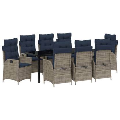 Garden Dining Set with Cushion 9 pcs Grey and Black Rattan