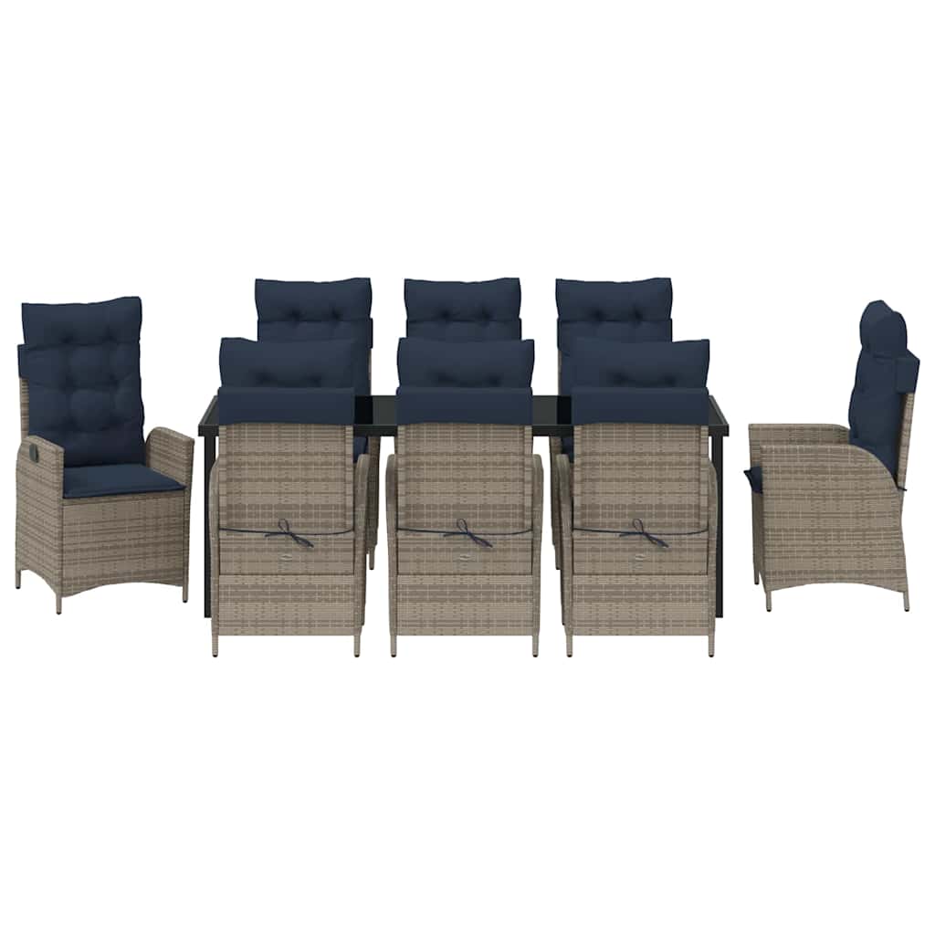 Garden Dining Set with Cushion 9 pcs Grey and Black Rattan