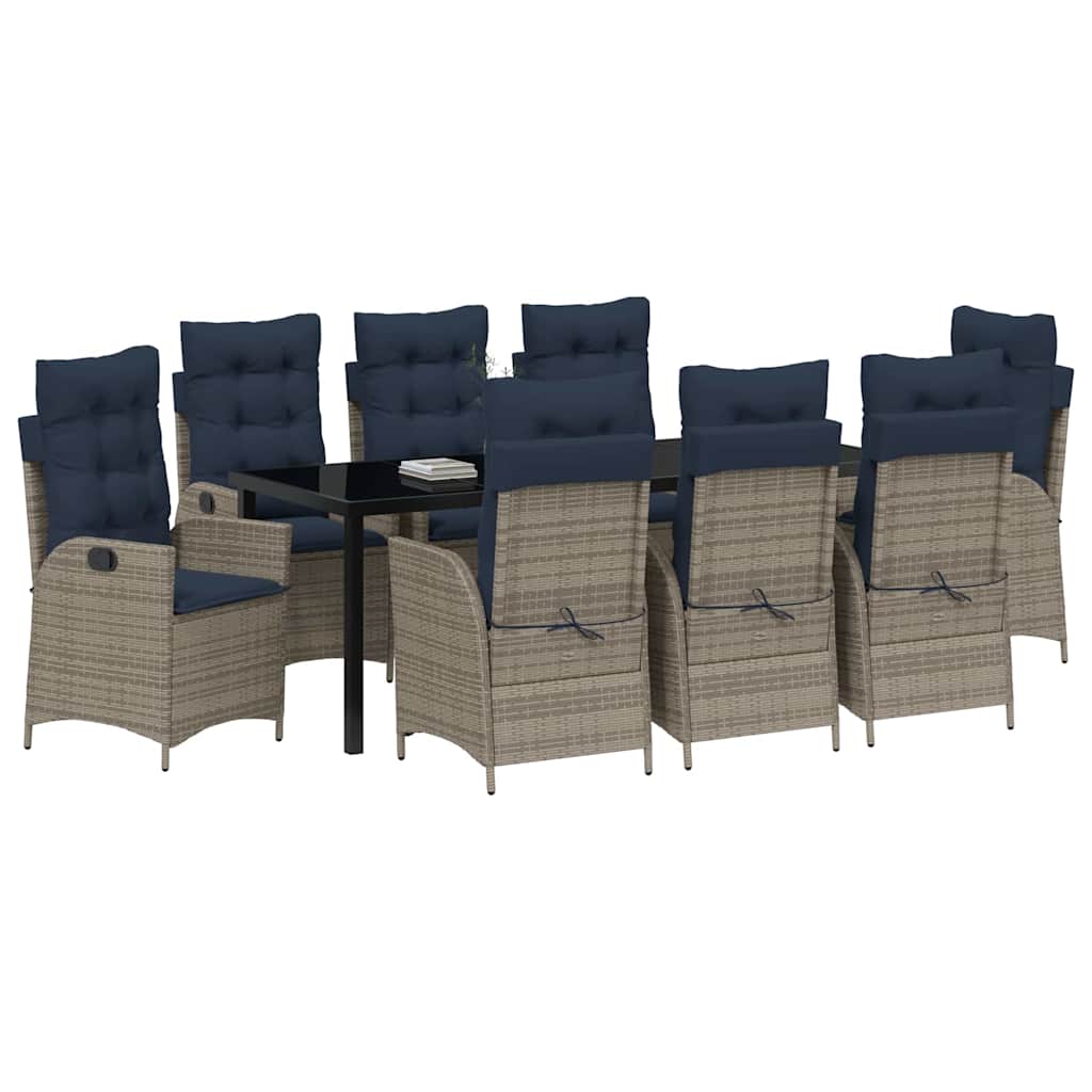 Garden Dining Set with Cushion 9 pcs Grey and Black Rattan