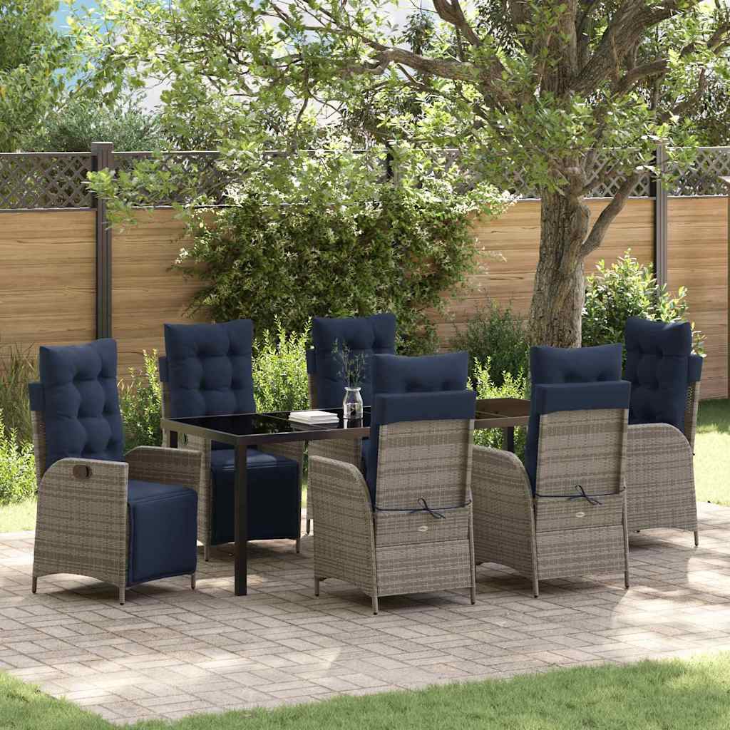 Garden Dining Set with Cushion 7 pcs Grey and Black Rattan