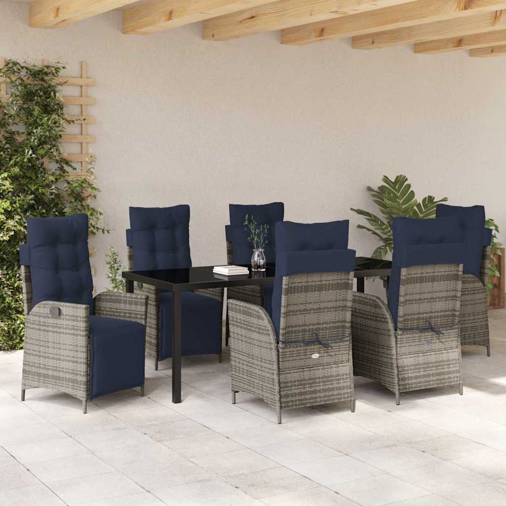 Garden Dining Set with Cushion 7 pcs Grey and Black Rattan