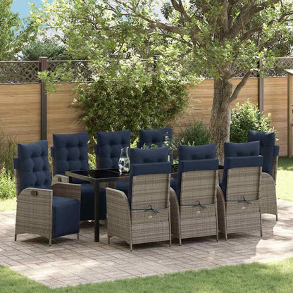 Garden Dining Set with Cushion 9 pcs Grey and Black Rattan