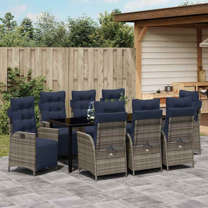 Garden Dining Set with Cushion 9 pcs Grey and Black Rattan