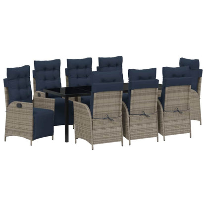 Garden Dining Set with Cushion 9 pcs Grey and Black Rattan