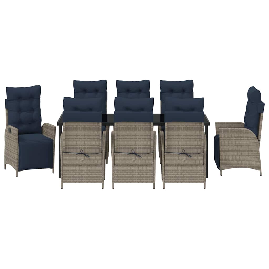 Garden Dining Set with Cushion 9 pcs Grey and Black Rattan