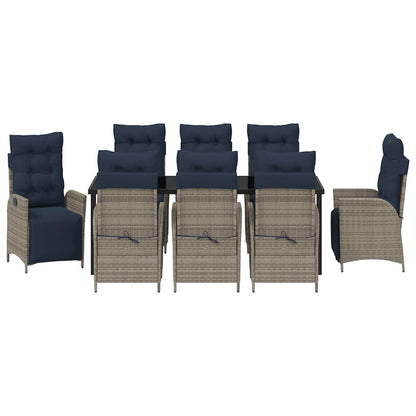 Garden Dining Set with Cushion 9 pcs Grey and Black Rattan