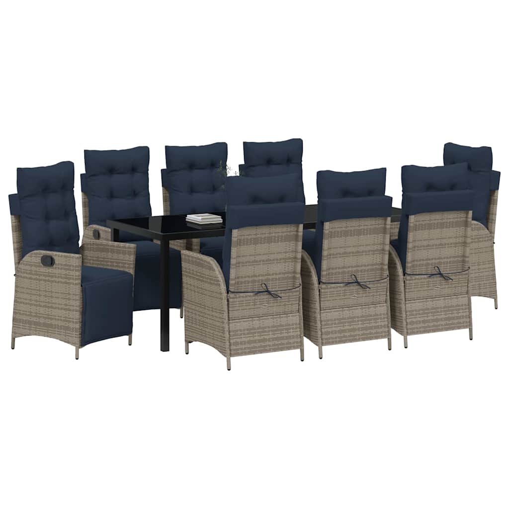 Garden Dining Set with Cushion 9 pcs Grey and Black Rattan