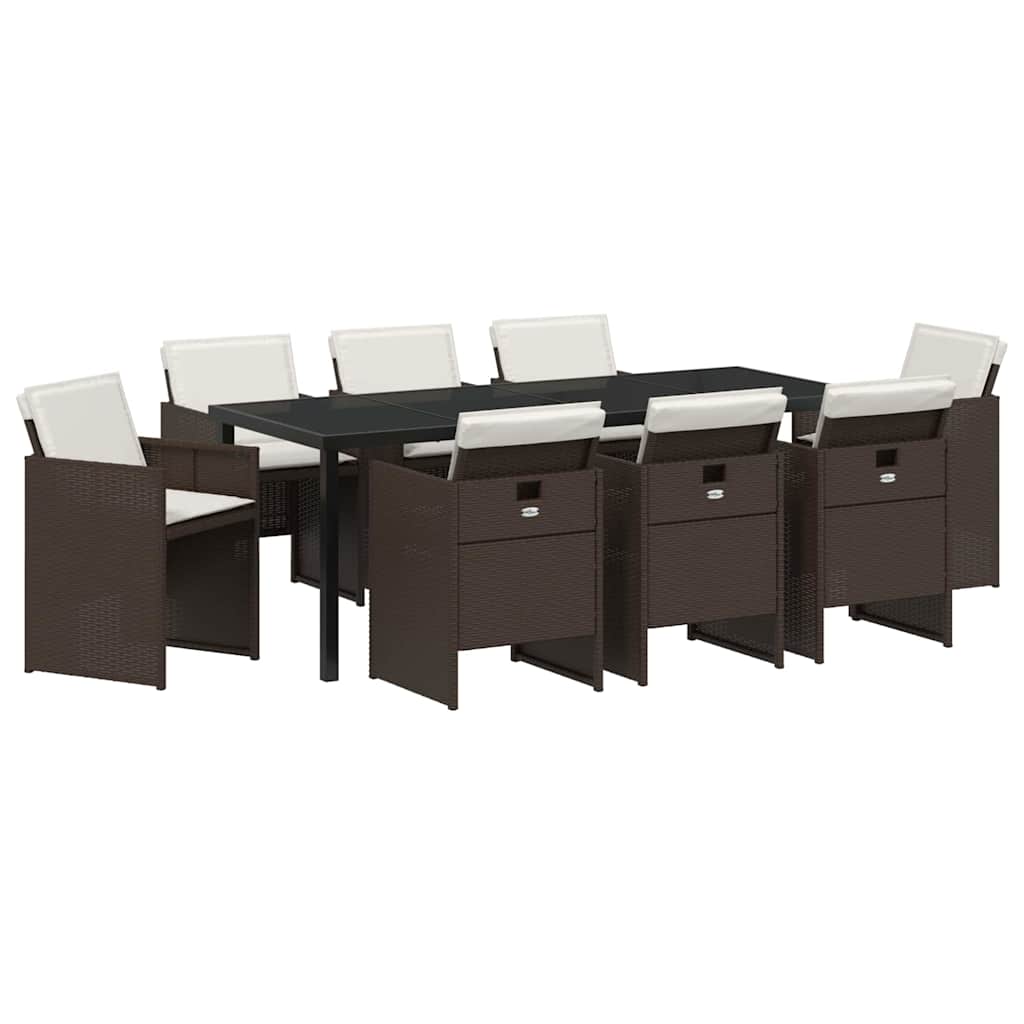 Garden Dining Set 9 pcs Brown Poly Rattan
