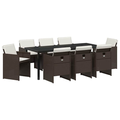 Garden Dining Set 9 pcs Brown Poly Rattan