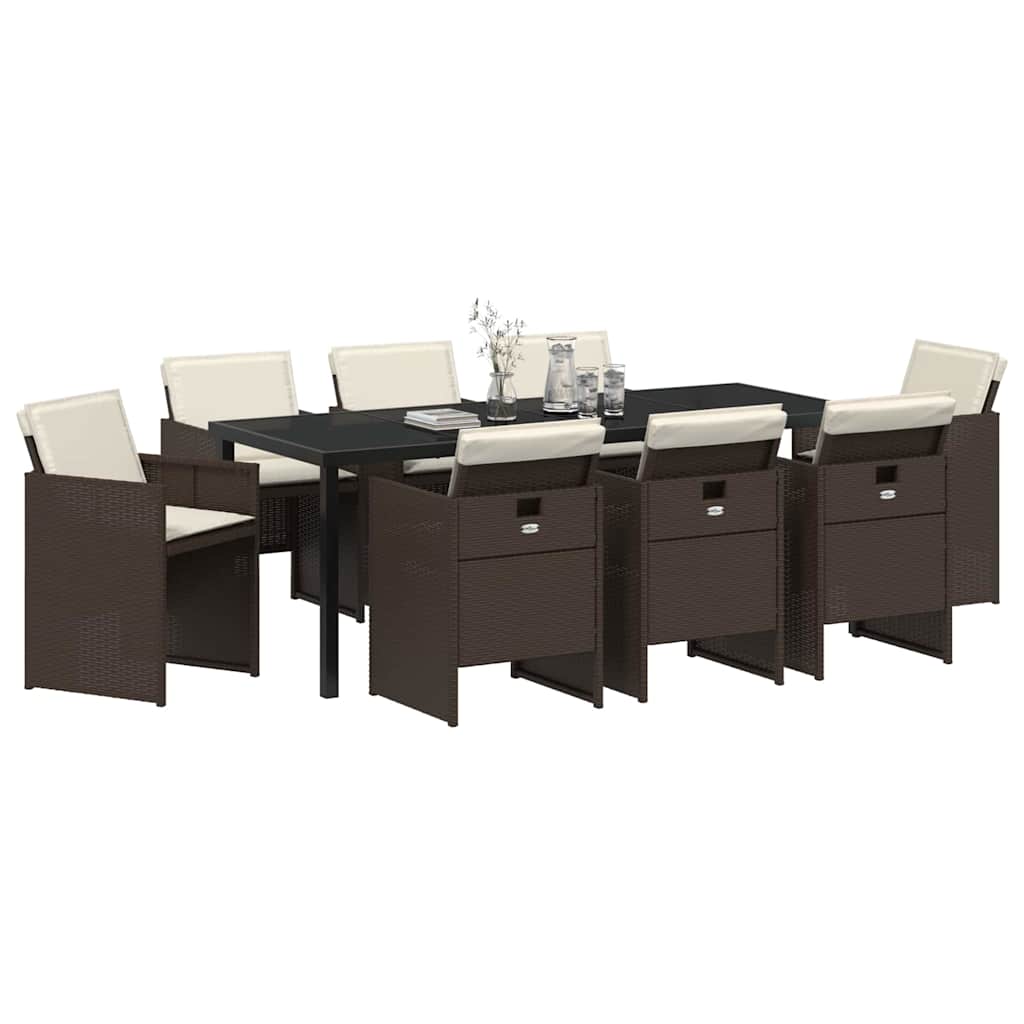 Garden Dining Set 9 pcs Brown Poly Rattan