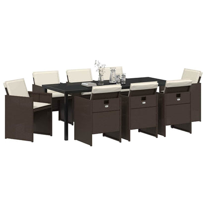 Garden Dining Set 9 pcs Brown Poly Rattan
