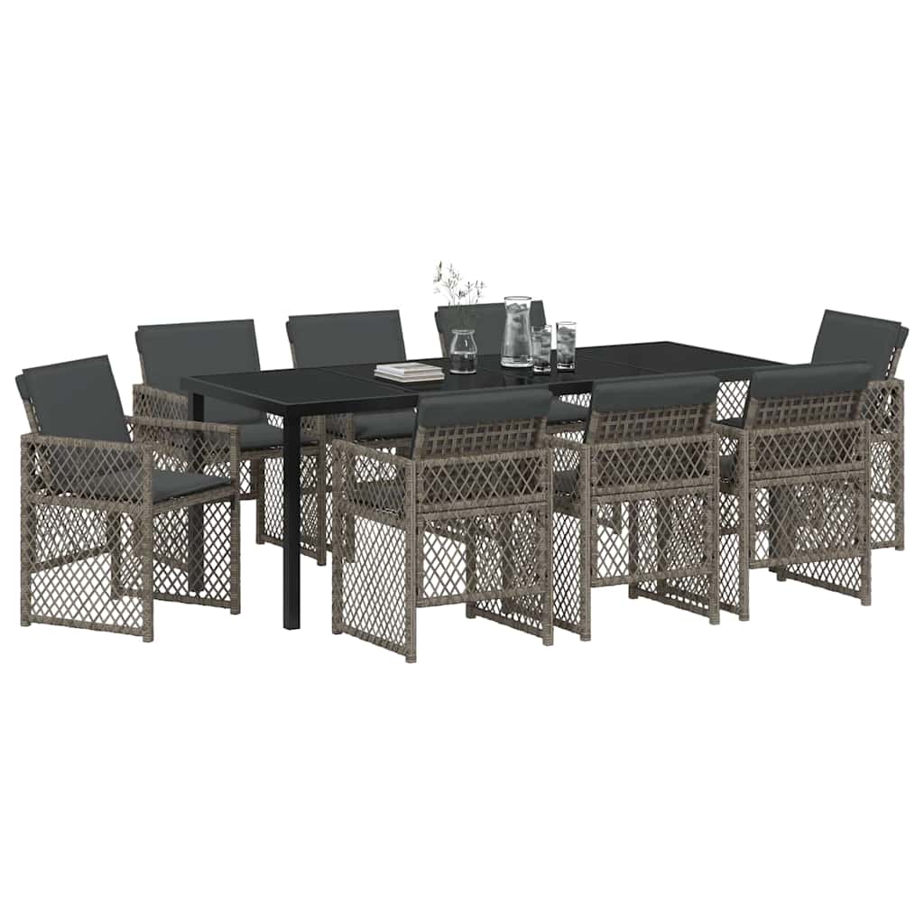 Garden Dining Set 9 pcs Grey Poly Rattan