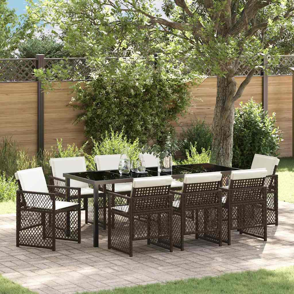 Garden Dining Set 9 pcs Brown Poly Rattan