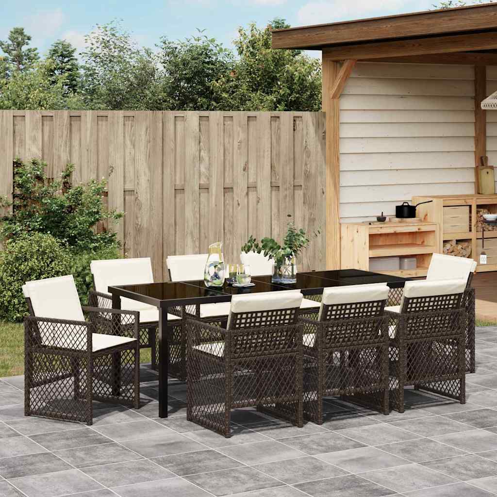 Garden Dining Set 9 pcs Brown Poly Rattan