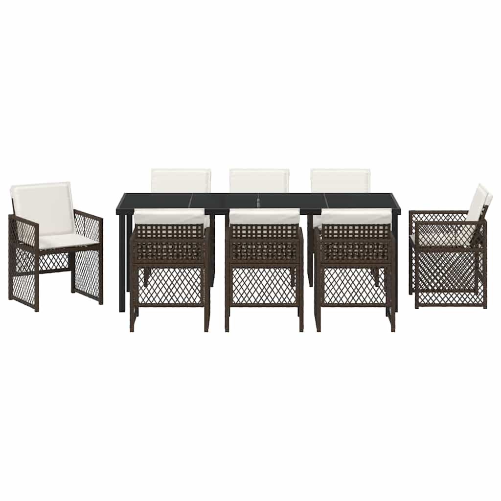 Garden Dining Set 9 pcs Brown Poly Rattan