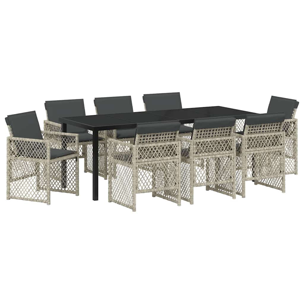 Garden Dining Set 9 pcs Light Grey Poly Rattan