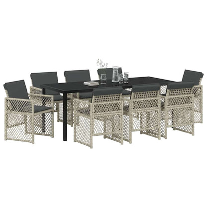 Garden Dining Set 9 pcs Light Grey Poly Rattan