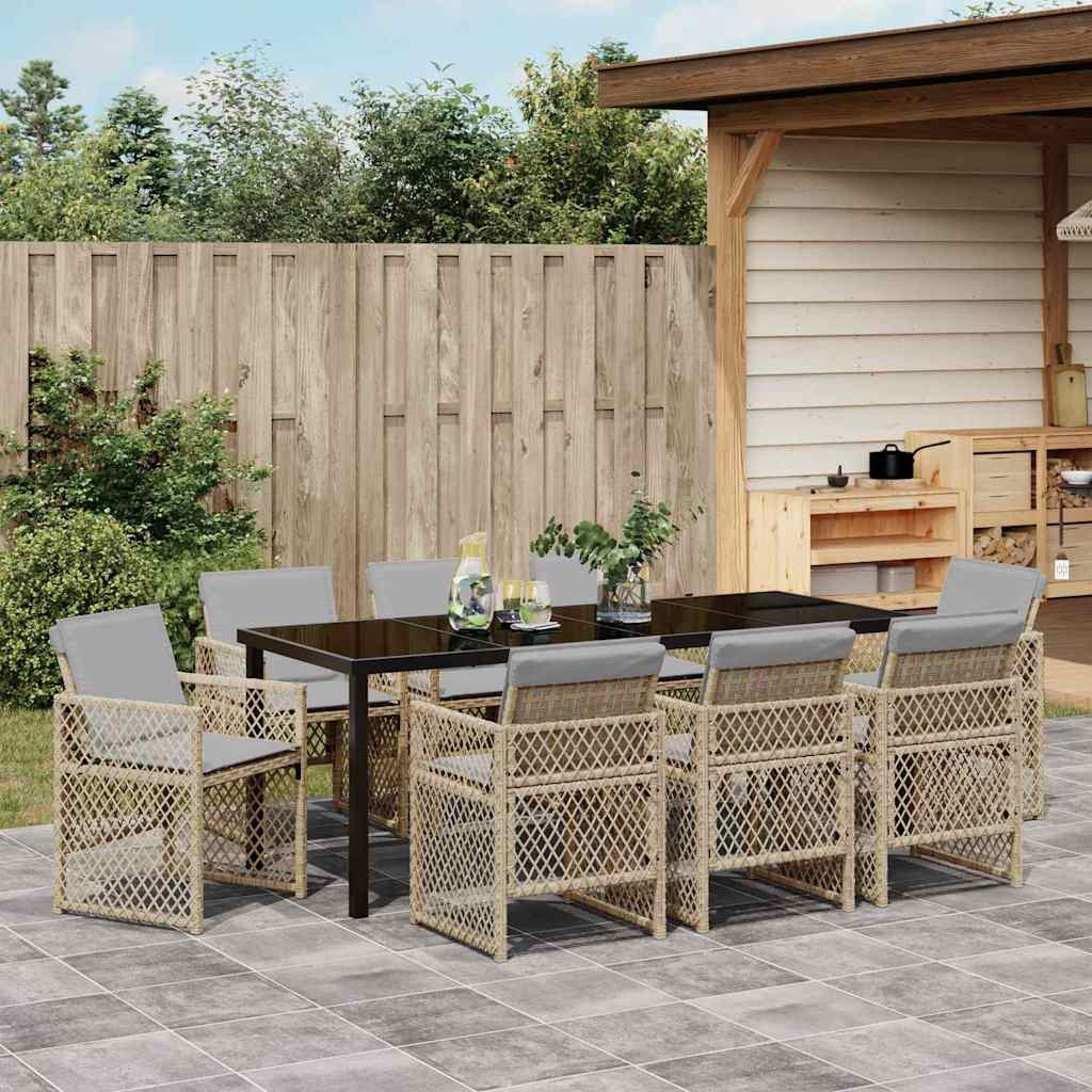 Garden Dining Set 9 pcs Beige Poly Rattan