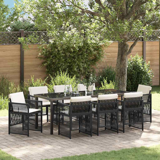 Garden Dining Set 9 pcs Black Powder-Coated Steel