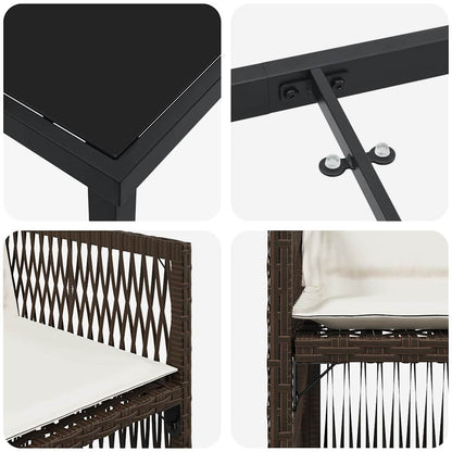 Garden Dining Set 9 pcs Brown Powder-Coated Steel