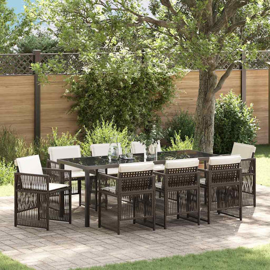 Garden Dining Set 9 pcs Brown Powder-Coated Steel