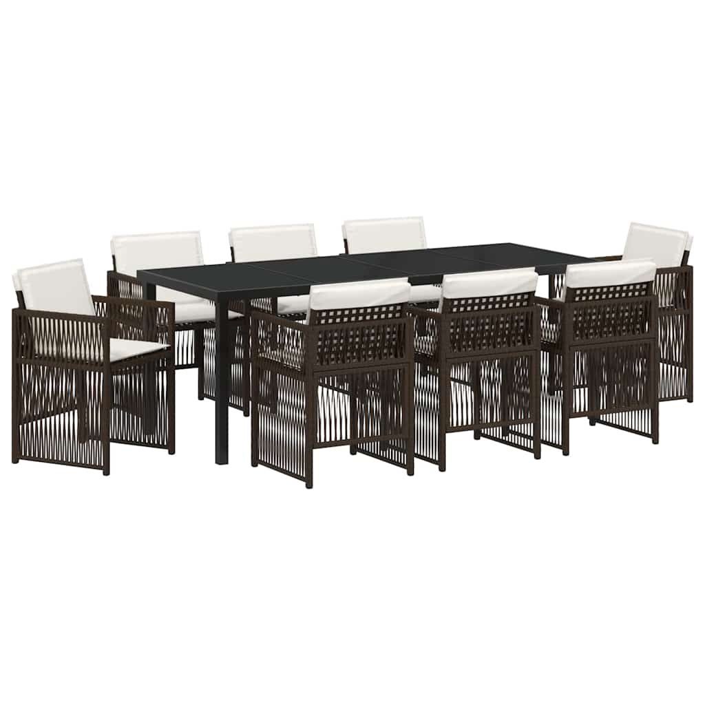 Garden Dining Set 9 pcs Brown Powder-Coated Steel