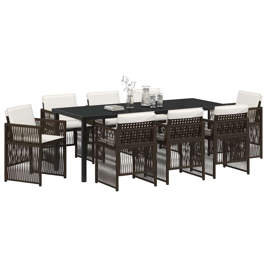 Garden Dining Set 9 pcs Brown Powder-Coated Steel