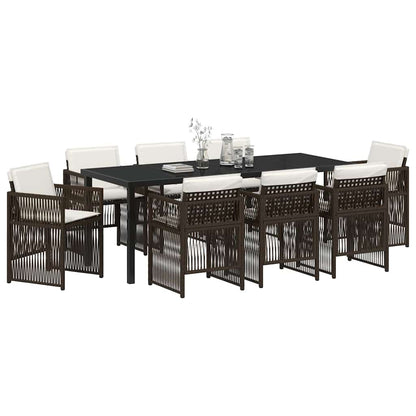 Garden Dining Set 9 pcs Brown Powder-Coated Steel