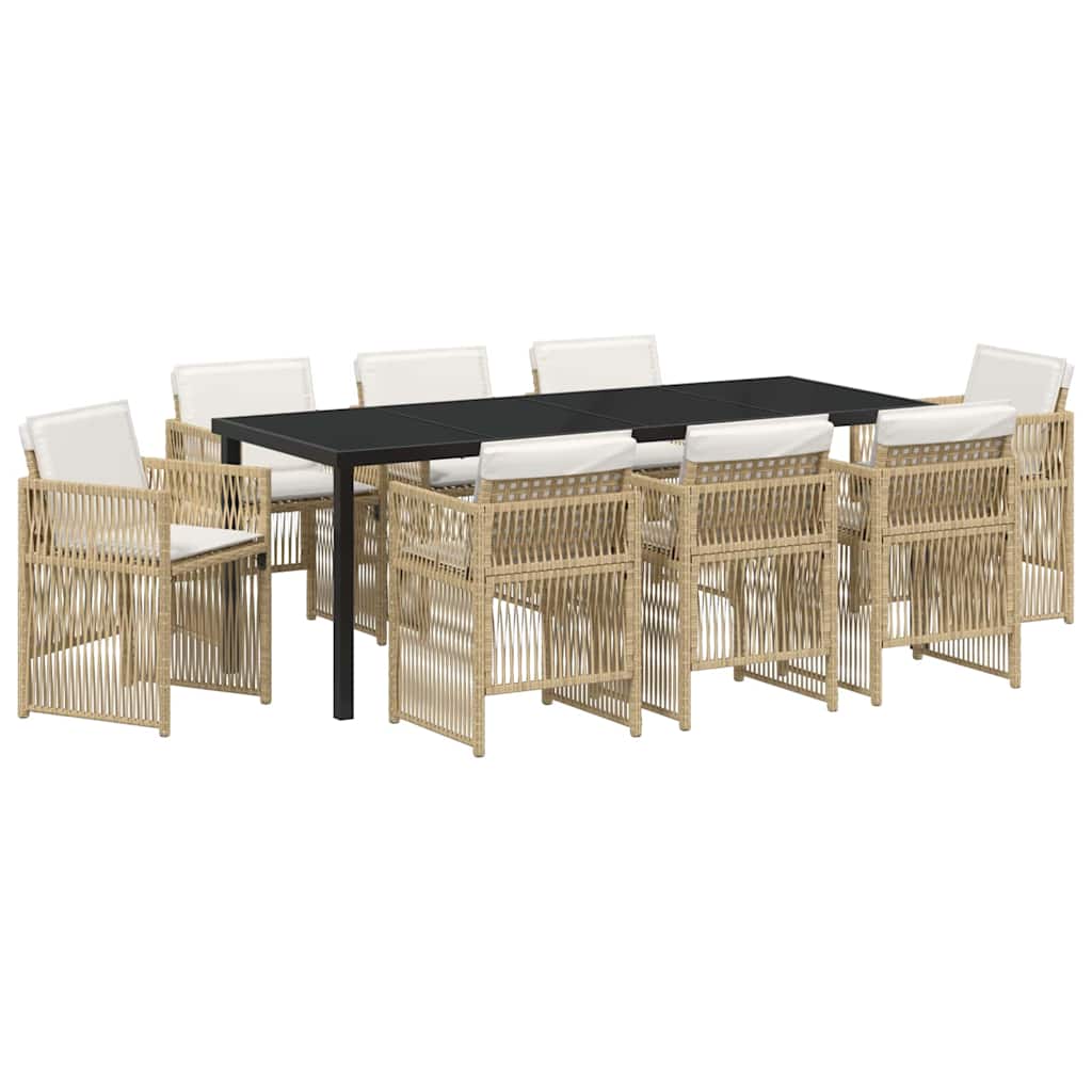 Garden Dining Set 9 pcs Beige Powder-Coated Steel