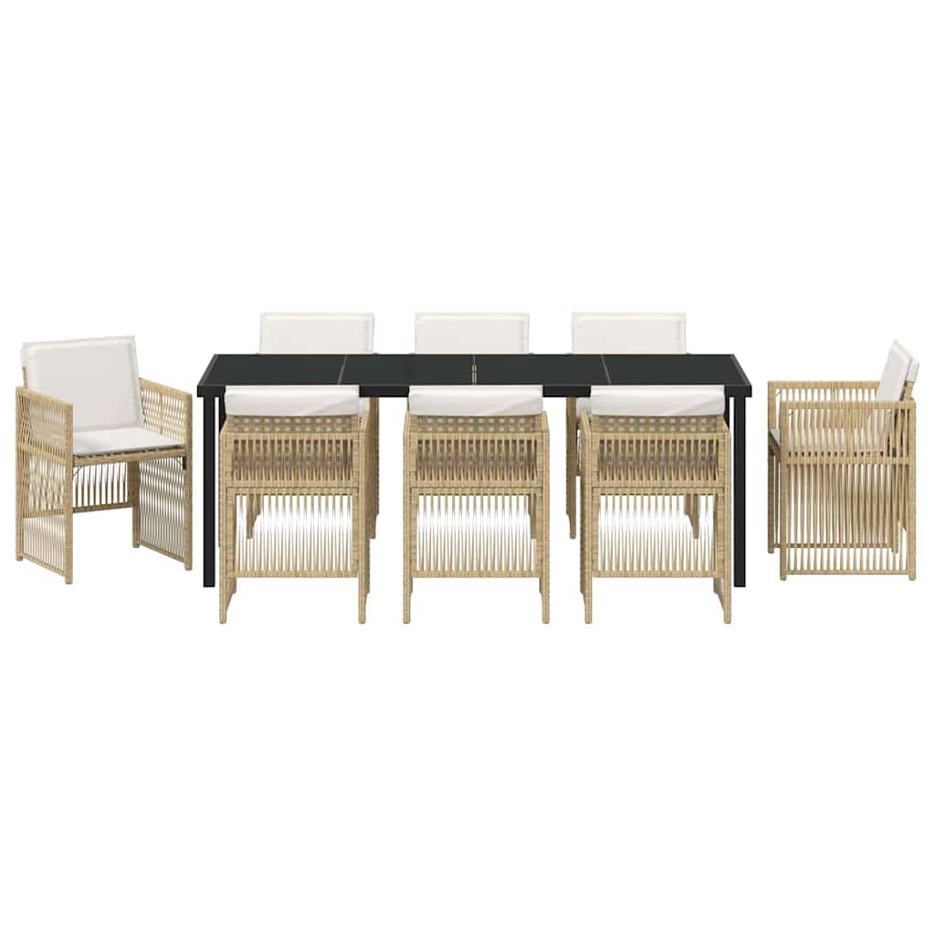 Garden Dining Set 9 pcs Beige Powder-Coated Steel