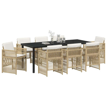 Garden Dining Set 9 pcs Beige Powder-Coated Steel