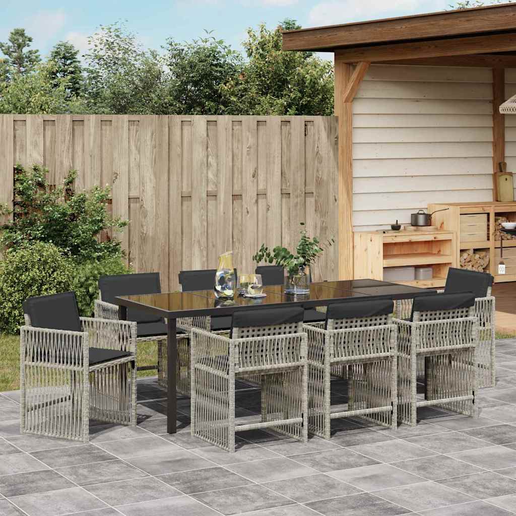 Garden Dining Set 9 pcs Light Grey Powder-Coated Steel