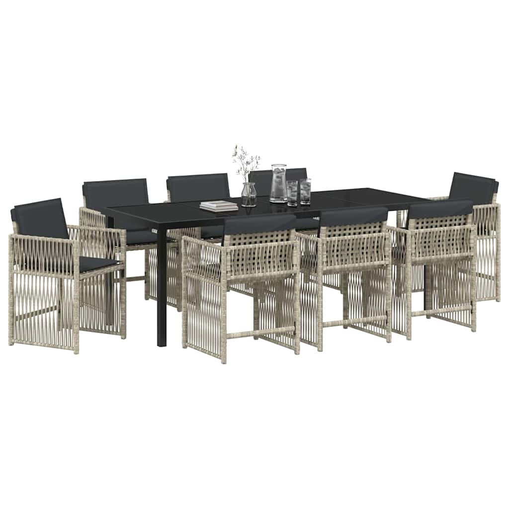 Garden Dining Set 9 pcs Light Grey Powder-Coated Steel