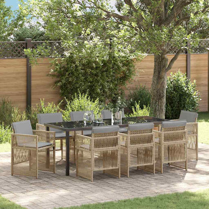 Garden Dining Set 9 pcs Beige Powder-Coated Steel