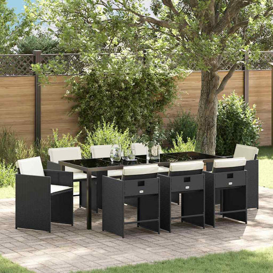 Garden Dining Set 9 pcs Black Poly Rattan