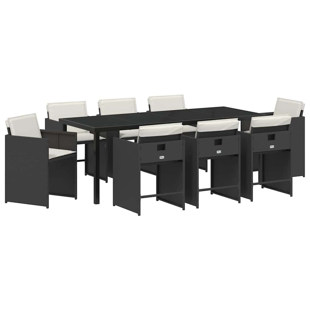 Garden Dining Set 9 pcs Black Poly Rattan