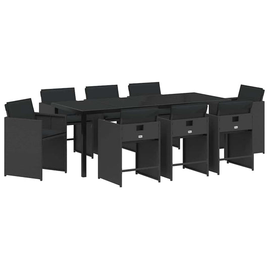 Garden Dining Set 9 pcs Black Poly Rattan