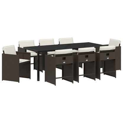 Garden Dining Set 9 pcs Brown Poly Rattan