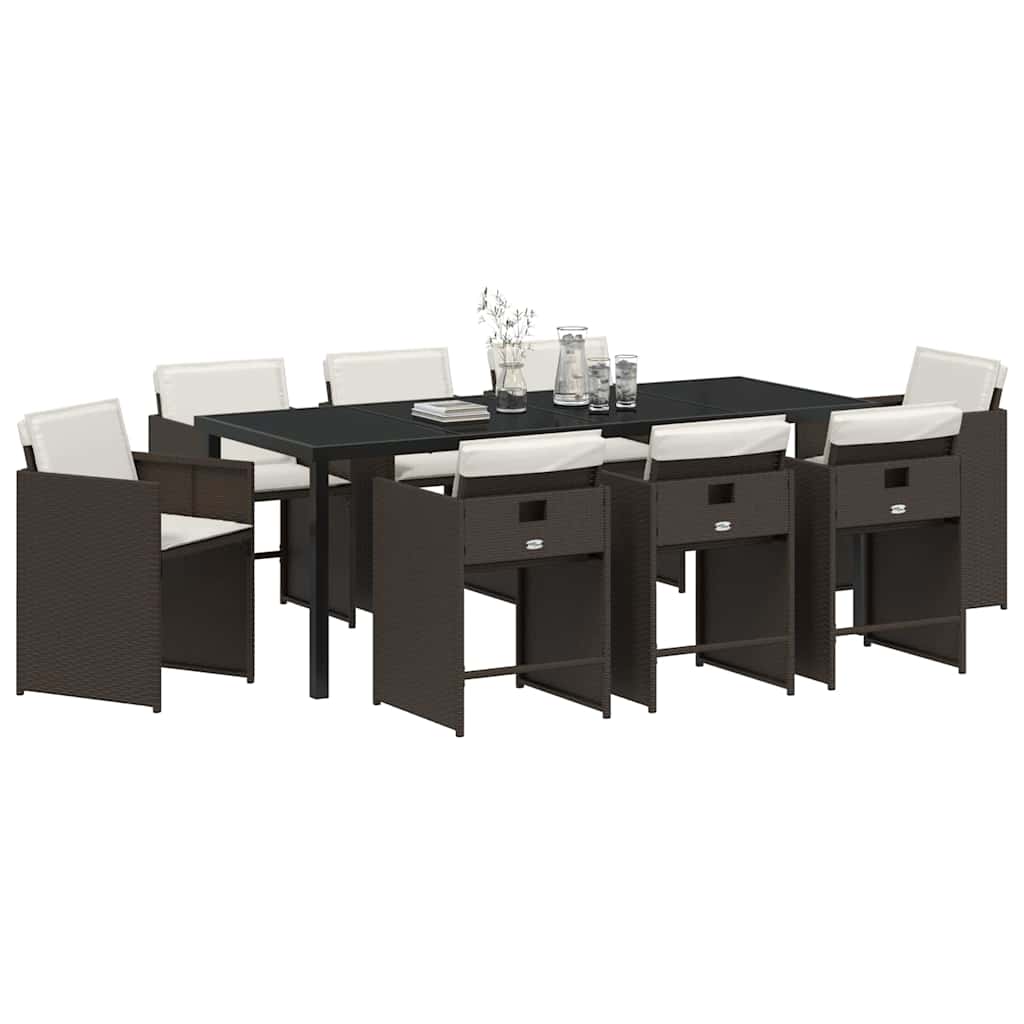 Garden Dining Set 9 pcs Brown Poly Rattan