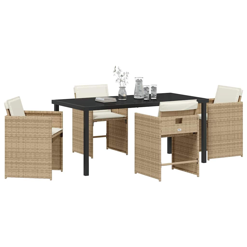 Garden Dining Set 5 pcs Beige Poly Rattan