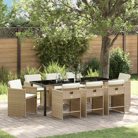 Garden Dining Set 9 pcs Beige Poly Rattan