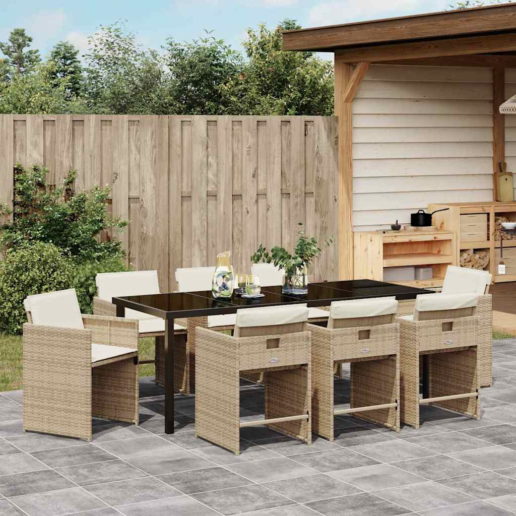 Garden Dining Set 9 pcs Beige Poly Rattan
