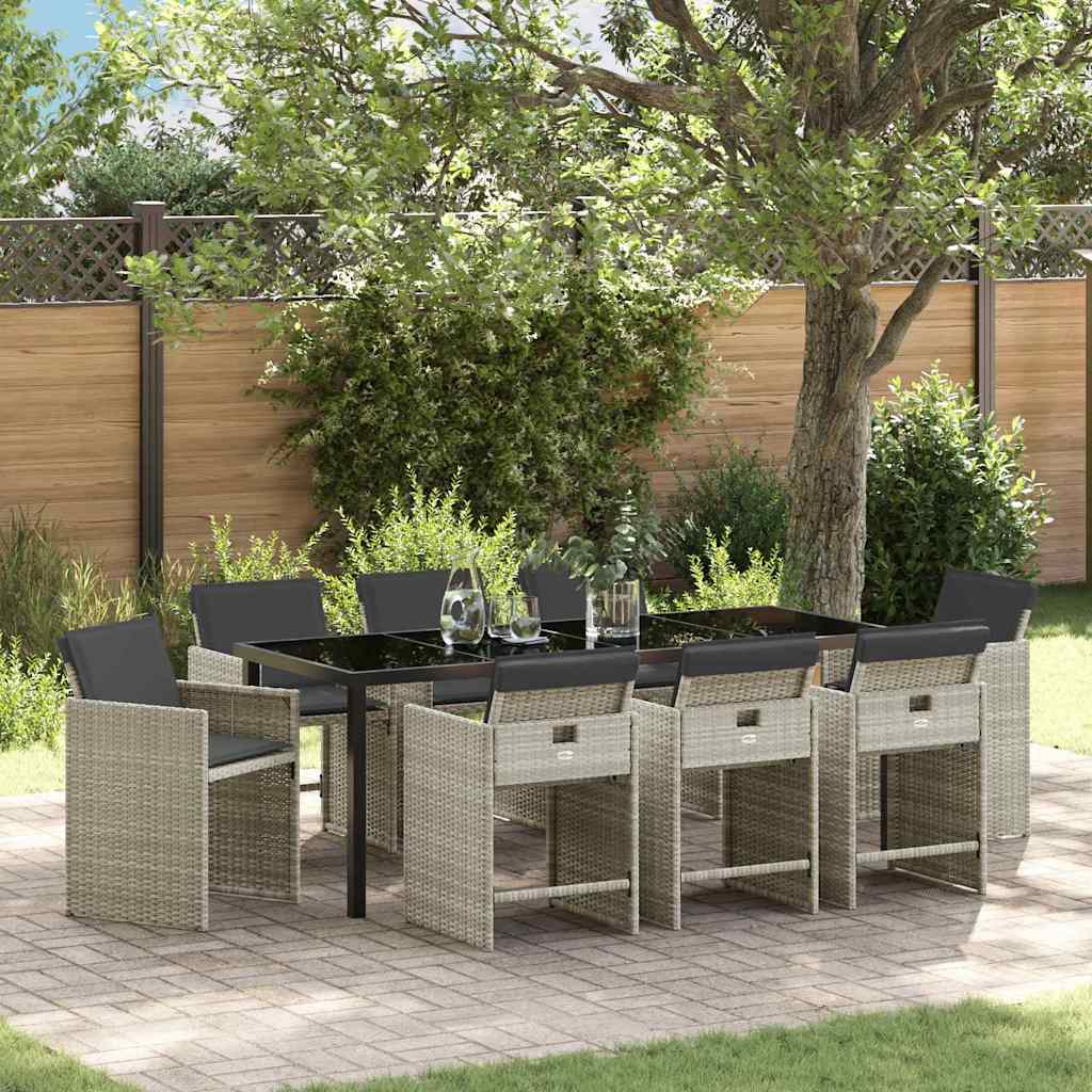 Garden Dining Set 9 pcs Light Grey Poly Rattan