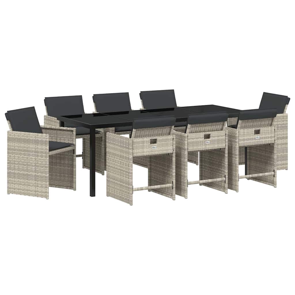 Garden Dining Set 9 pcs Light Grey Poly Rattan