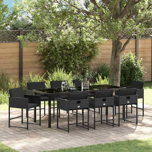 Garden Dining Set 9 pcs Black Poly Rattan
