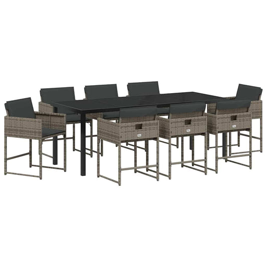 Garden Dining Set 9 pcs Grey Poly Rattan