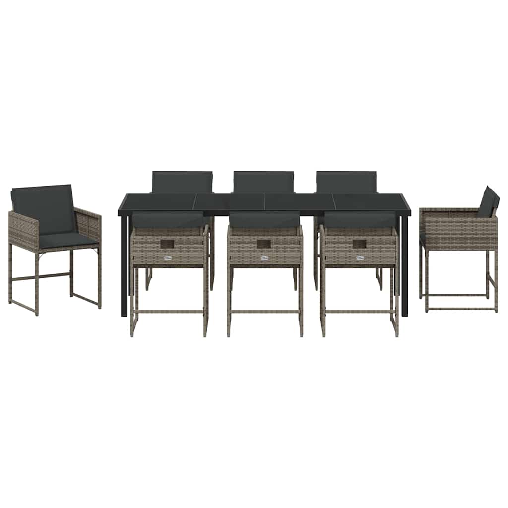 Garden Dining Set 9 pcs Grey Poly Rattan