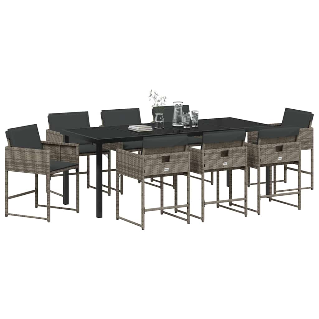 Garden Dining Set 9 pcs Grey Poly Rattan